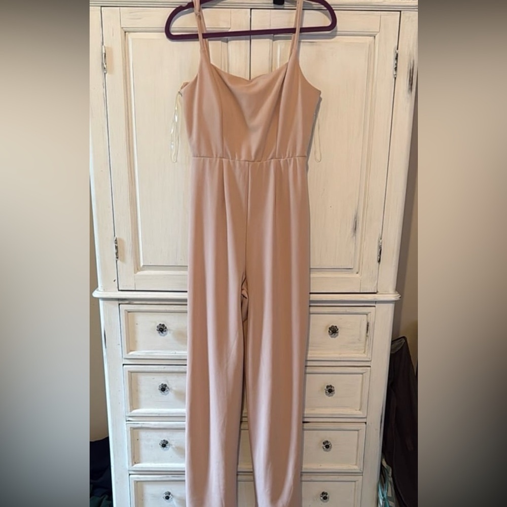 Francesca's Collections Tan Jumpsuit with Flowing Design